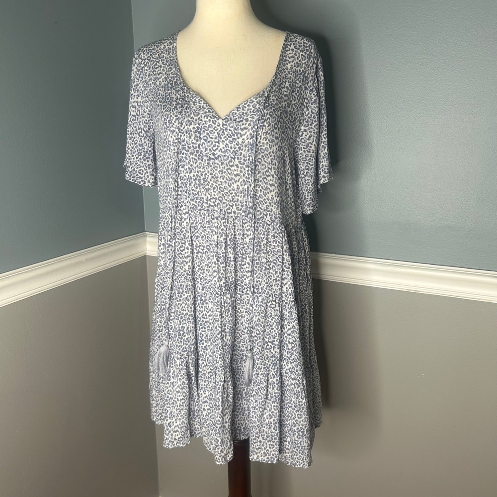 Daytrip Tiered Mini Dress babydoll Leopard Print Short Sleeve Casual S